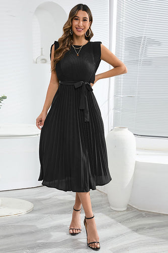 A-Line ærmeløs sort afslappet kjole