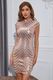 Sparkly Pailletter Rose Golden Cap Ærmer Bodycon Cocktail Kjole