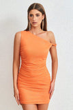 En skulder orange bodycon hjemkomstkjole