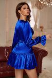 V-hals Royal Blue Kort Homecoming Kjole Lange ærmer