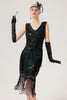 Indlæs billede til gallerivisning Glitrende sort flapper kjole med frynser