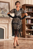Indlæs billede til gallerivisning Sort Champange V halsfrynser 1920&#39;erne Gatsby kjole med pailletter