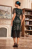 Indlæs billede til gallerivisning Mørkegrøn V-halsfrynser 1920&#39;erne Gatsby kjole med pailletter