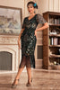 Indlæs billede til gallerivisning Sort gylden V-halsfrynser 1920&#39;erne Gatsby kjole med pailletter