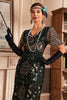 Indlæs billede til gallerivisning Sort gylden V-halsfrynser 1920&#39;erne Gatsby kjole med pailletter