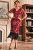 Indlæs billede til gallerivisning Sort Champange V halsfrynser 1920&#39;erne Gatsby kjole med pailletter