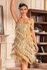 Indlæs billede til gallerivisning Grå spaghetti stropper frynsede brølende 20&#39;er stor gatsby kjole