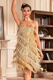 Golden Spaghetti Straps Fringed Brølende 20'er Great Gatsby kjole