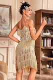 Golden Spaghetti Straps Fringed Brølende 20'er Great Gatsby kjole