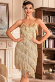 Golden Spaghetti Straps Fringed Brølende 20'er Great Gatsby kjole