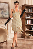 Golden Spaghetti Straps Fringed Brølende 20'er Great Gatsby kjole