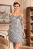 Indlæs billede til gallerivisning Kongeblå spaghettistropper med frynser brølende 20&#39;er stor Gatsby-kjole