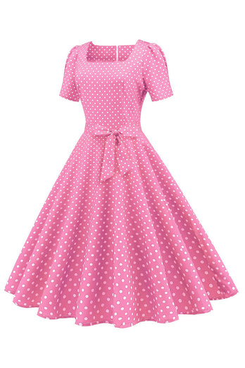 Pink Polka Dots Korte ærmer 1950'erne Kjole