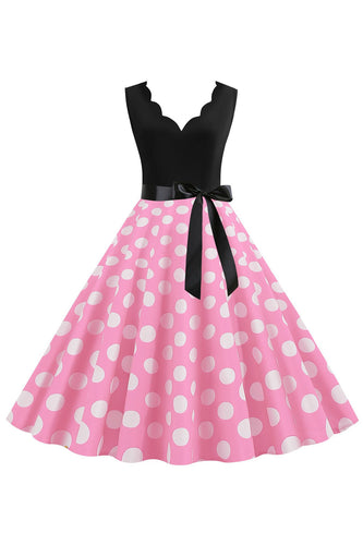 Pink Polka Dots ærmeløs vintage 1950'erne kjole