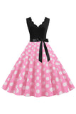 Pink Polka Dots ærmeløs vintage 1950'erne kjole