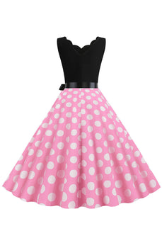 Pink Polka Dots ærmeløs vintage 1950'erne kjole