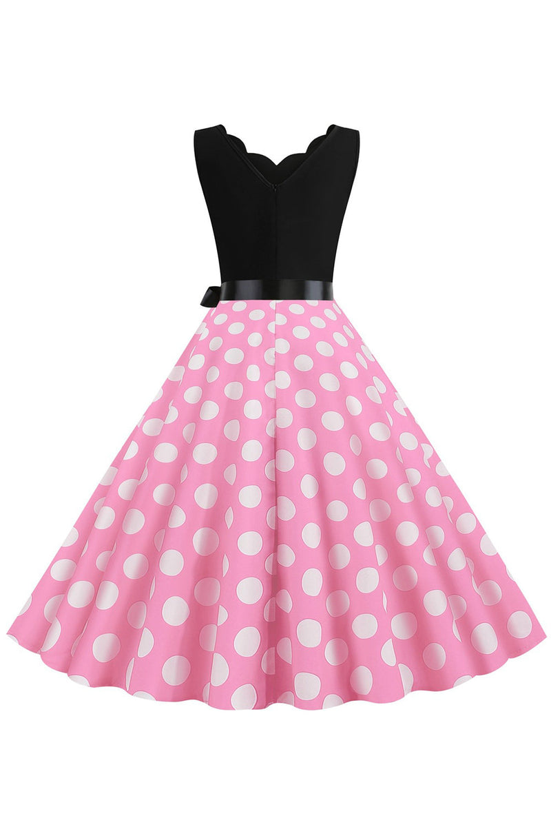 Indlæs billede til gallerivisning Pink Polka Dots ærmeløs vintage 1950&#39;erne kjole