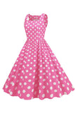 Polka Dots Pink ærmeløs kjole fra 1950'erne