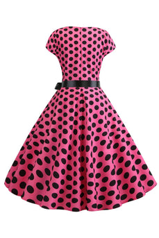 Pink Black Polka Dots Cap Ærmer 1950'erne Kjole