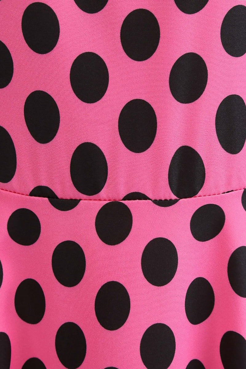 Indlæs billede til gallerivisning Pink Black Polka Dots Cap Ærmer 1950&#39;erne Kjole
