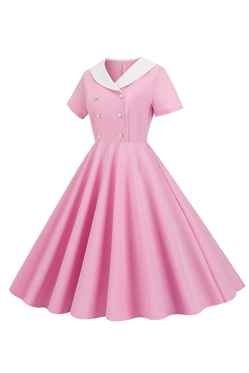 Indlæs billede til gallerivisning En linje pink kort ærmeløs kjole fra 1950&#39;erne