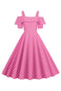 Indlæs billede til gallerivisning Kold skulder Polka Dots Barbie Pink 1950&#39;erne kjole