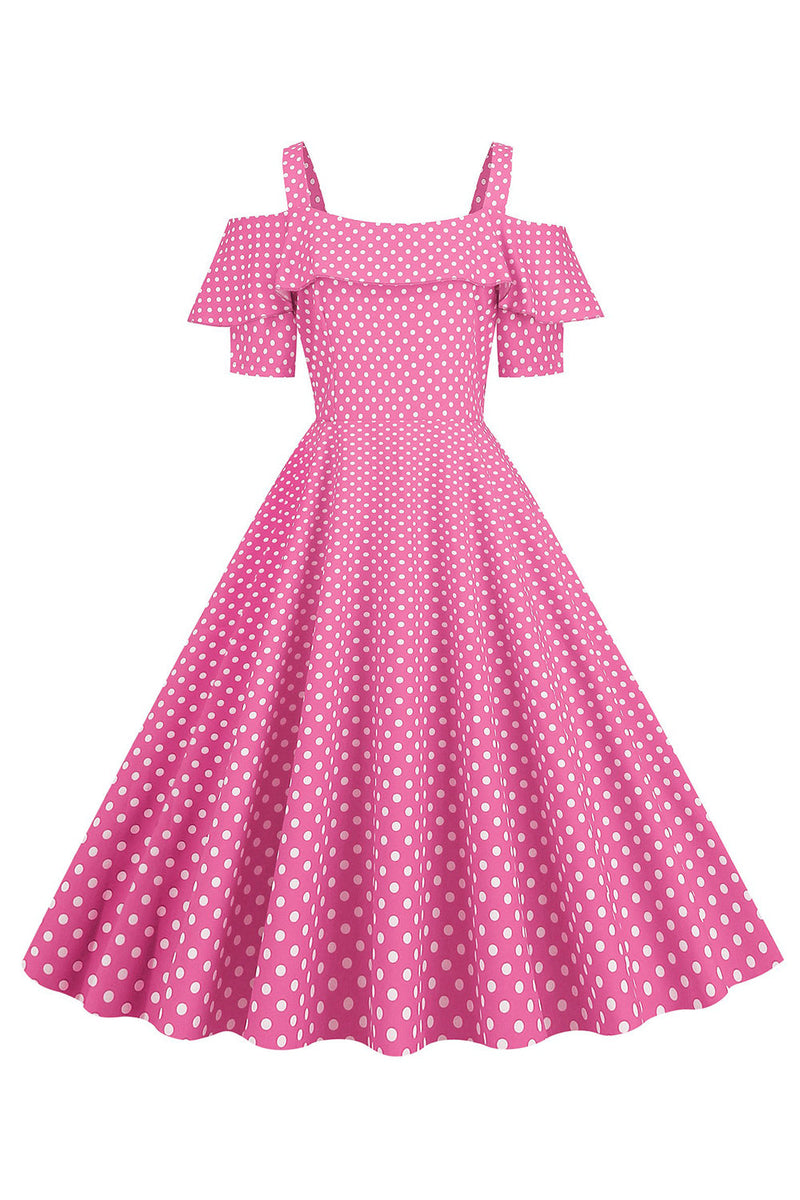 Indlæs billede til gallerivisning Kold skulder Polka Dots Barbie Pink 1950&#39;erne kjole