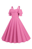 Kold skulder Polka Dots Barbie Pink 1950'erne kjole