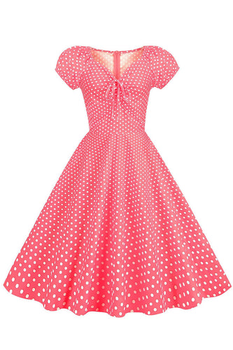Lyserøde røde prikker pufærmer 1950'erne kjole