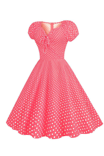 Lyserøde røde prikker pufærmer 1950'erne kjole