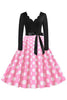 Indlæs billede til gallerivisning Polka Dots Pink Langærmet 1950&#39;erne Kjole