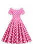 Indlæs billede til gallerivisning Pink Polka Dots Bådhals 1950&#39;erne kjole med bowknot