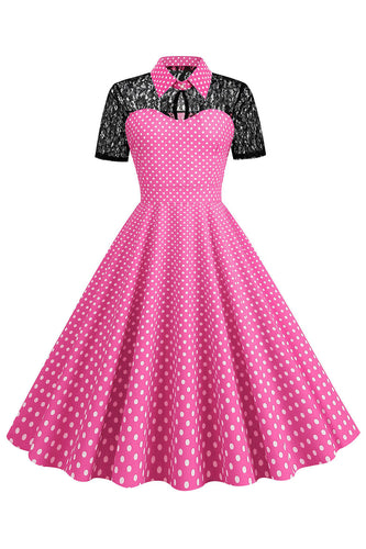Polka Dots Pink Peter Pan vintage kjole med blonder