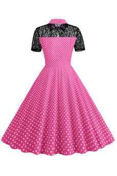 Polka Dots Pink Peter Pan vintage kjole med blonder
