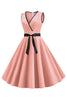 Indlæs billede til gallerivisning Blush ærmeløs V-hals 1950&#39;er kjole med bowknot