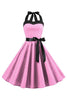 Indlæs billede til gallerivisning Pink Polka Dots Halter 1950&#39;er kjole med bowknot