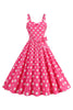 Indlæs billede til gallerivisning Lyserøde spaghettistropper Polka Dots 1950&#39;erne kjole med bowknot