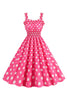 Indlæs billede til gallerivisning Pink Polka Dots A Line Smocked 1950&#39;erne Kjole