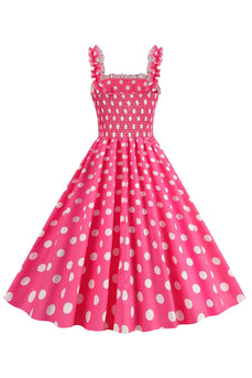 Pink Polka Dots A Line Smocked 1950'erne Kjole