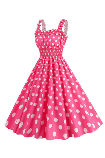 Pink Polka Dots A Line Smocked 1950'erne Kjole