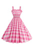 Indlæs billede til gallerivisning Pink Plaid A Line Smocked 1950&#39;erne Kjole