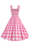 Pink Plaid A Line Smocked 1950'erne Kjole