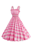 Pink Plaid A Line Smocked 1950'erne Kjole