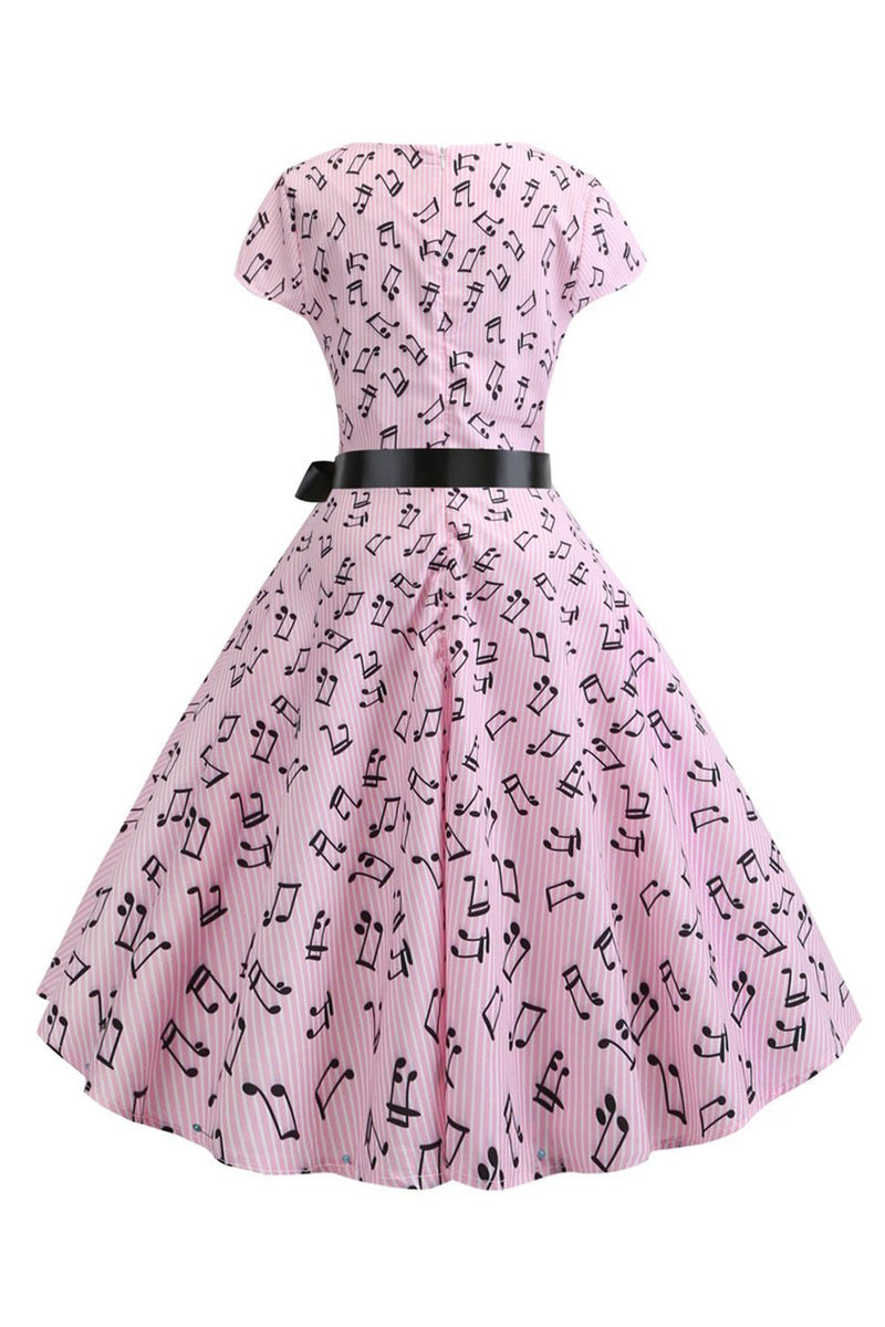 Indlæs billede til gallerivisning Lyseblå trykte kasketærmer 1950&#39;erne kjole