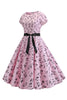 Indlæs billede til gallerivisning Lyseblå trykte kasketærmer 1950&#39;erne kjole