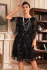 Indlæs billede til gallerivisning Batwing ærmer Sorte pailletter 1920&#39;erne kjole