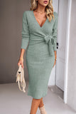 Bodycon abrikos V hals 3/4 ærmer arbejdskjole