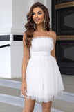 Pink Strapless A Line Tulle Kort Homecoming Kjole