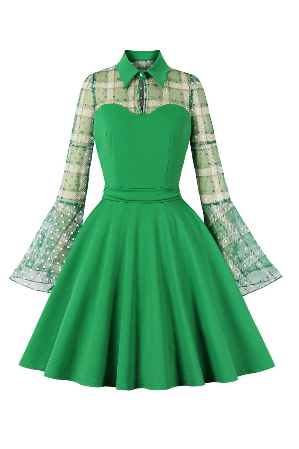 Plaid Langærmer Grøn vintage kjole