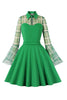 Indlæs billede til gallerivisning Plaid Langærmer Grøn vintage kjole